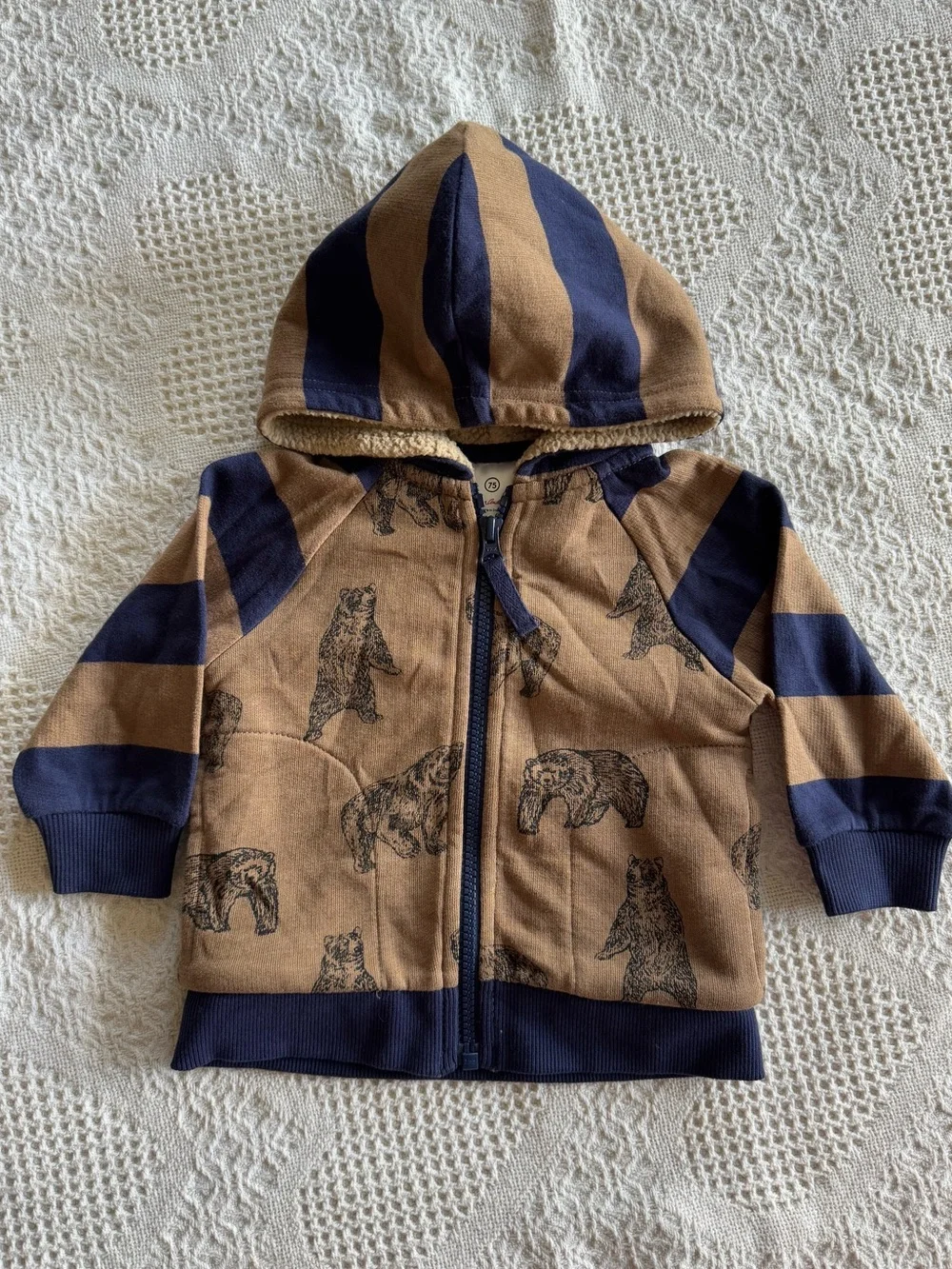 Hanna Andersson Bear Stripes Zip Up Jacket Boys 12/18 months